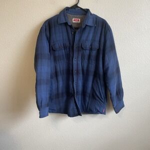Wrangler Mens Flannel Shirt Jacket Sherpa Lined Plaid‎ Blue Size S